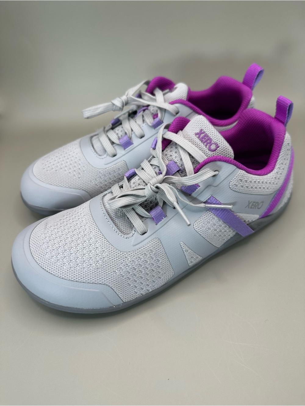 Xero Prio Neo Storm Women's Sz 9.5 Gray Purple Barefoot Zero Drop Trail.